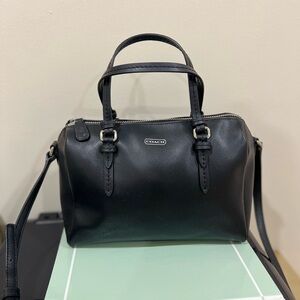 Coach Black Leather Mini Bowler with Strap crossbody Bag